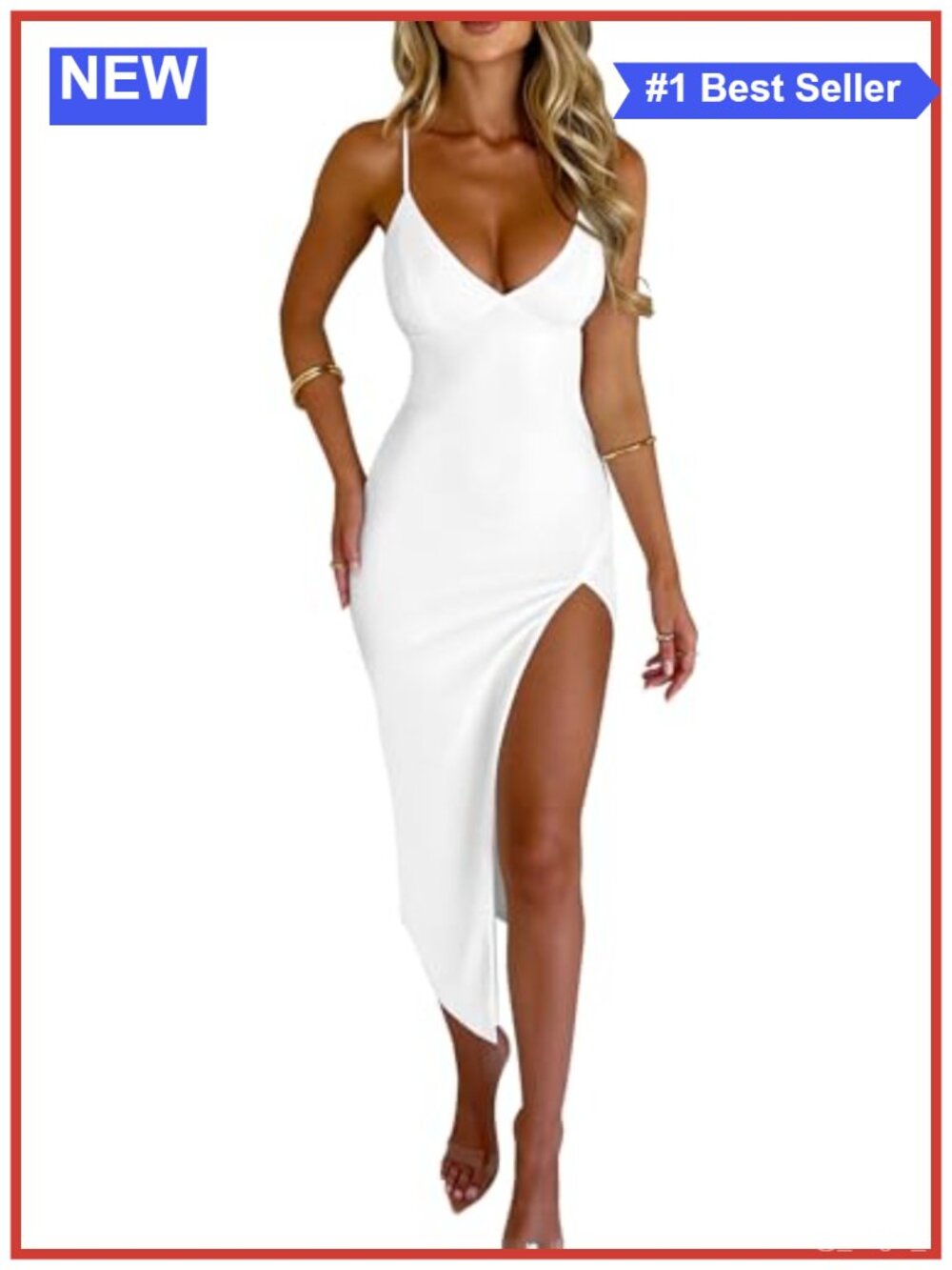 Women's Bodycon V-Neck Sleeveless Party Dress Spaghetti Strap Mini Midi